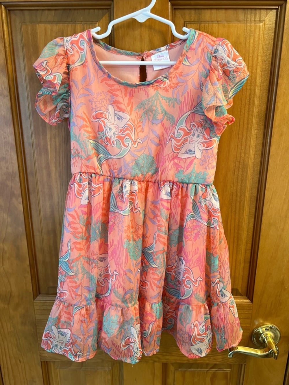 Disney Coral and Teal Mermaid Print Ruffle Sleeve Dress